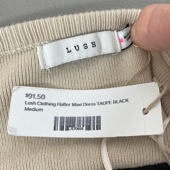 Lush NWT Maxi Dress Halter Knit Sweater Taupe Black Size Medium M - Picture 11 of 16